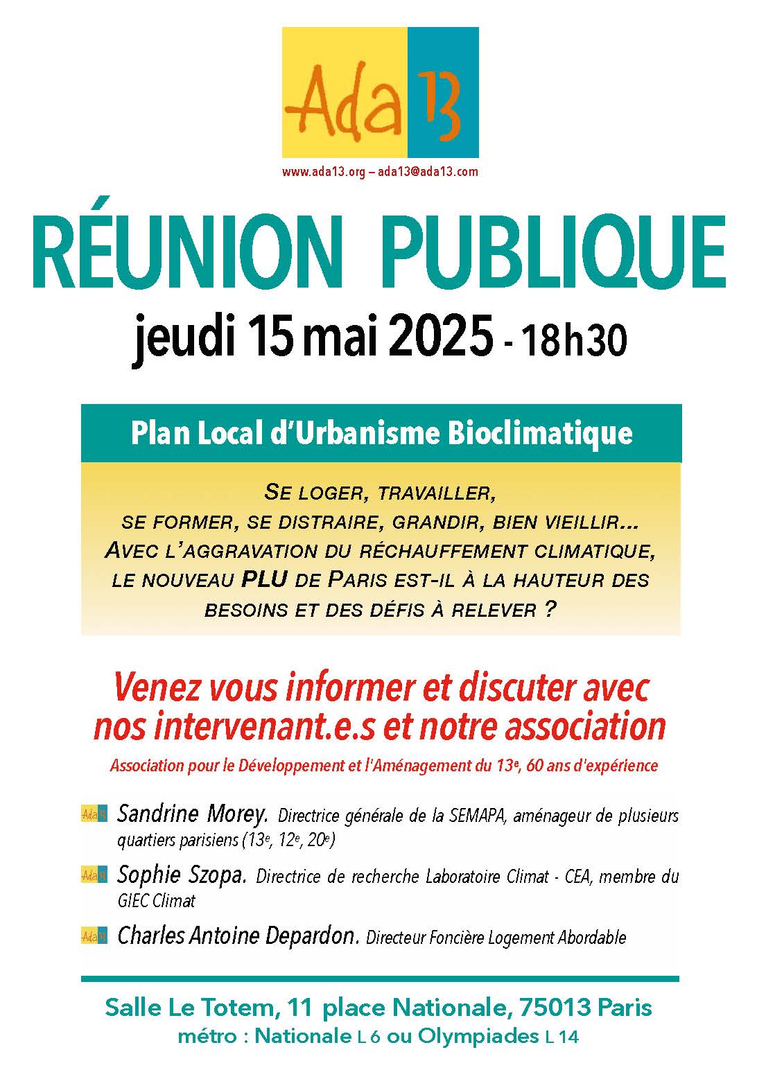 Réunion publique - ADA 13, jeudi 15 mai 2025