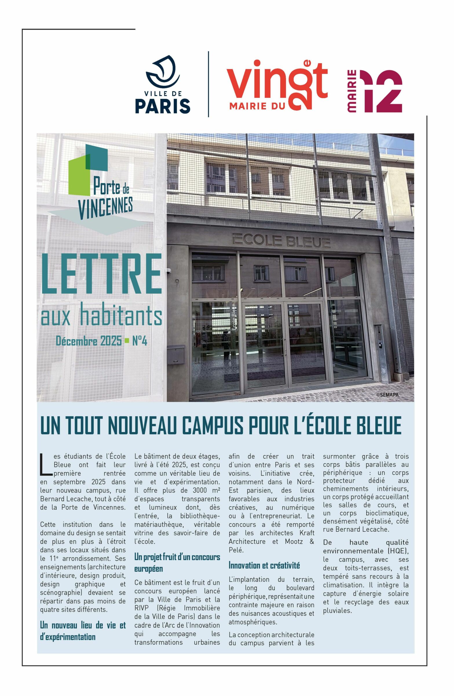 Lettre aux habitants N°4 Porte de Vincennes